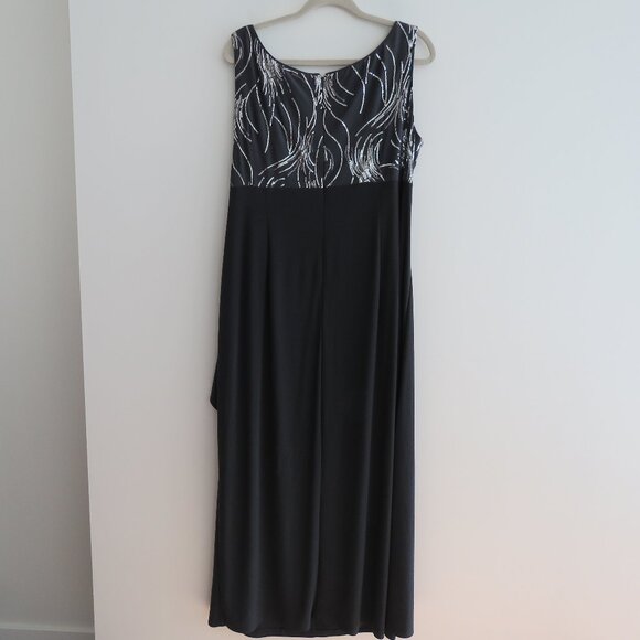 ALEX EVENINGS Grey Silver Sequin Ruched Maxi Evening Dress Gown - Size US 16W - Picture 10 of 15